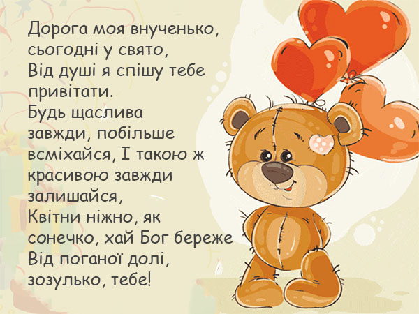 Привітання з Днем Народження онучці №33