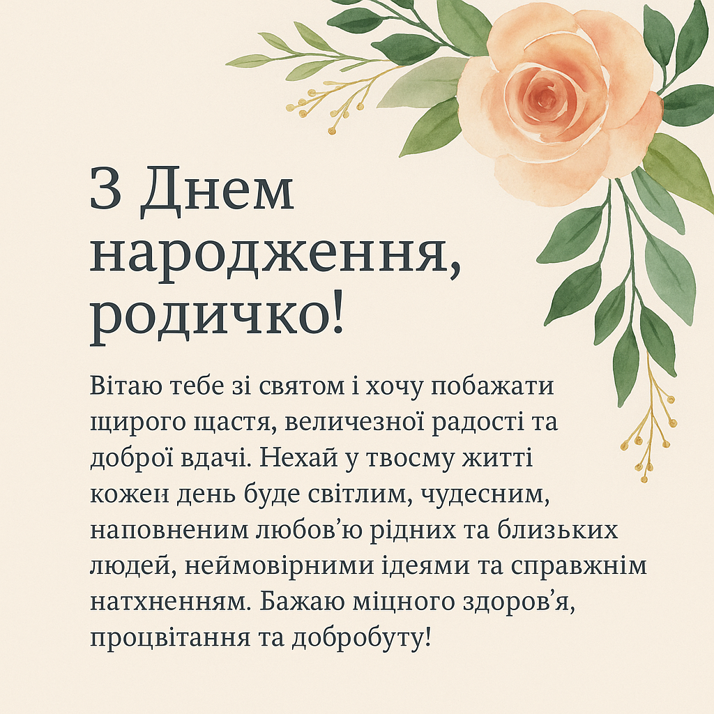 Привітання з днем народження родичці №23
