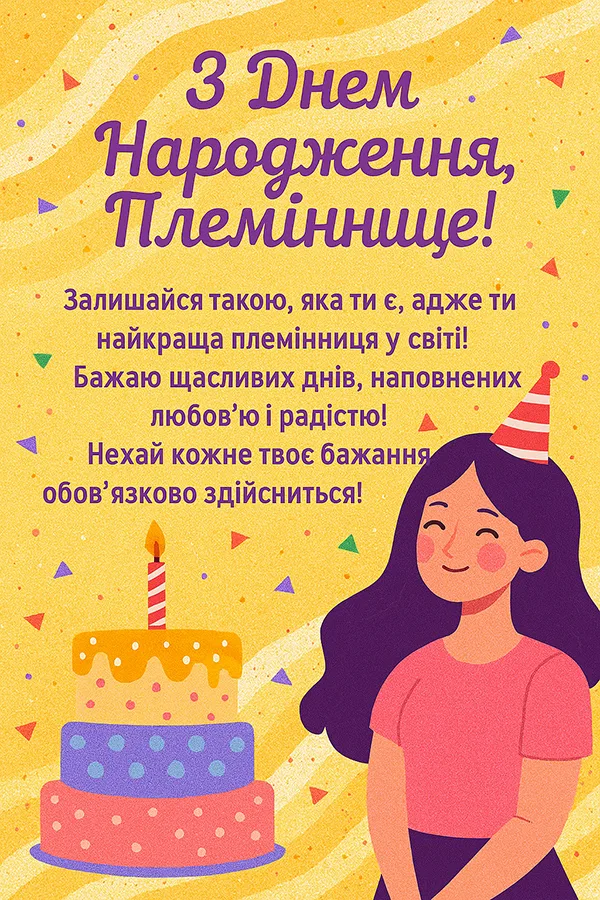 Привітання з Днем Народження племінниці – яскрава картинка (№62)