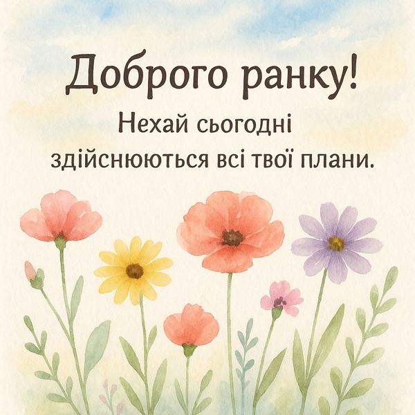 Листівка-побажання доброго ранку з красивими польовими квітами (№37)