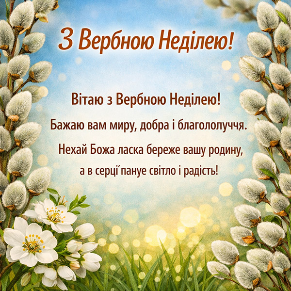 Весняна картинка-привітання на Вербну Неділю (№62)