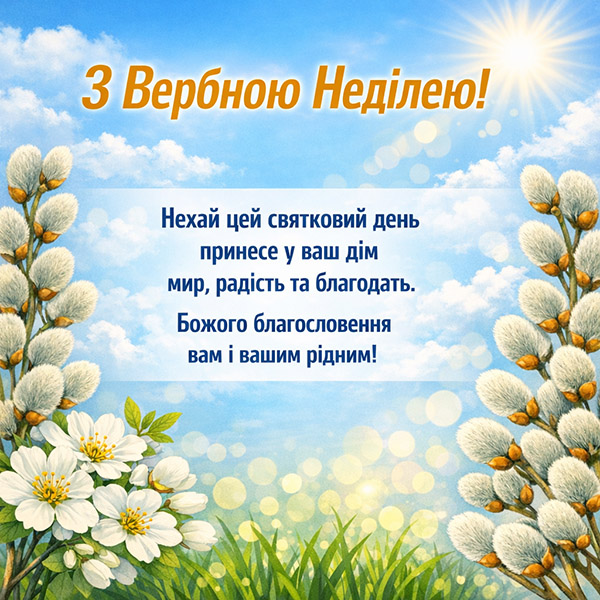 Весняна картинка-привітання на Вербну Неділю (№63)