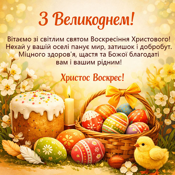 Святкова та тепла листівка-привітання з Великоднем (№44)