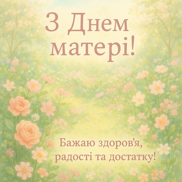Картинка-привітання з Днем Матері у ніжних кольорах з квітами (№33)