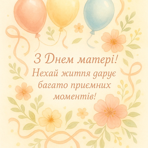 Святкова картинка-привітання з Днем Матері з повітряними кульками (№37)
