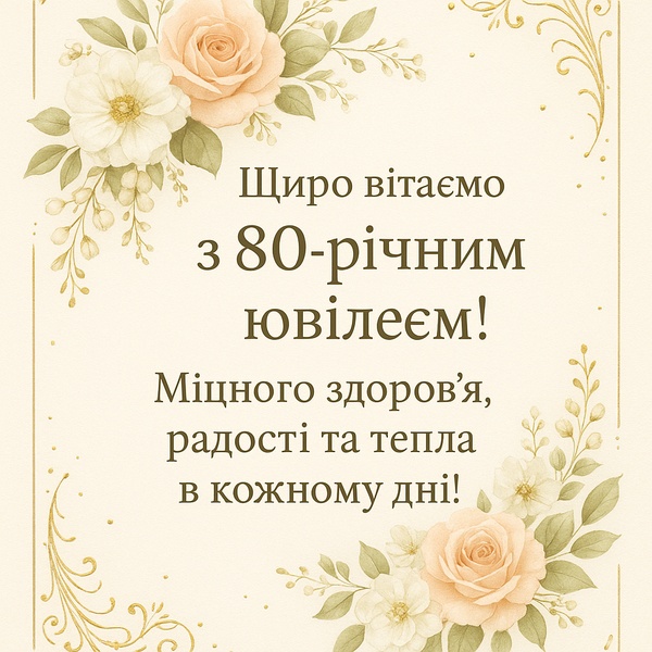 Красива картинка-привітання з ювілеєм 80 років (№19)