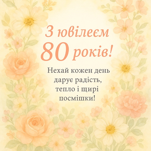 Картинка-привітання з ювілеєм 80 років з квітами (№21)