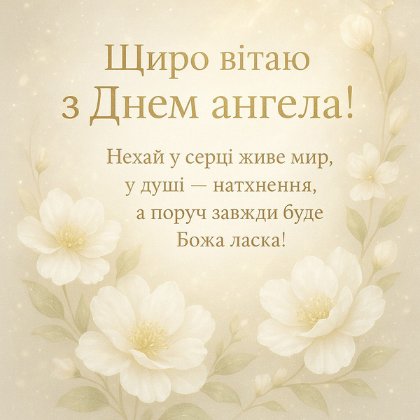 Ніжна листівка-привітання з Днем Ангела у пастельних тонах з квітами (№75)