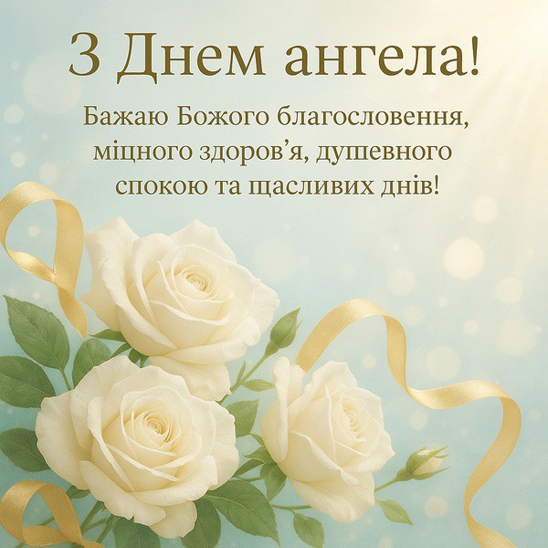 Урочиста картинка-привітання з Днем Ангела з трояндами (№76)
