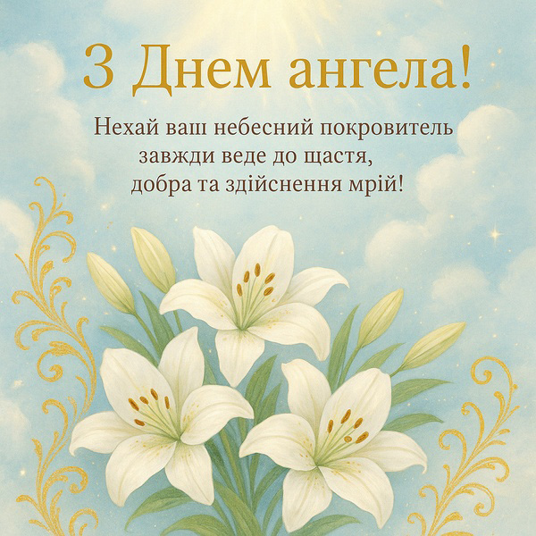 Приємна листівка-привітання з Днем Ангела з квітами (№77)