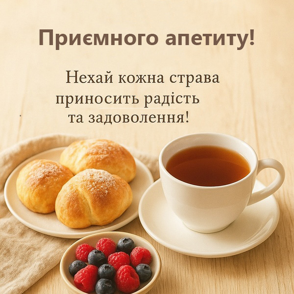 Листівка-побажання приємного апетиту з апетитними булочками (№30)