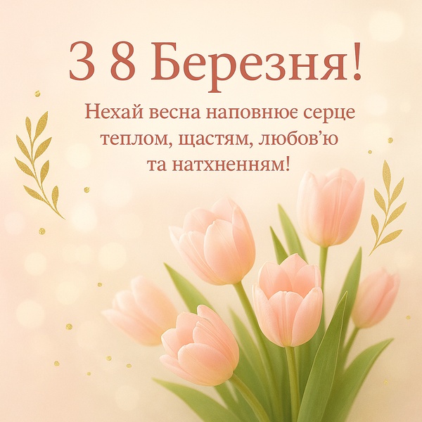 Картинка-привітання з 8 Березня з тюльпанами (№75)