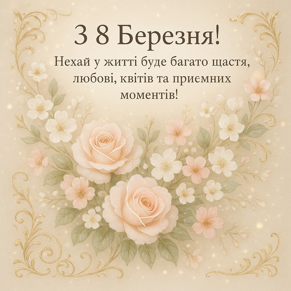 Урочиста листівка-привітання з 8 Березня в бежевому кольорі (№78)