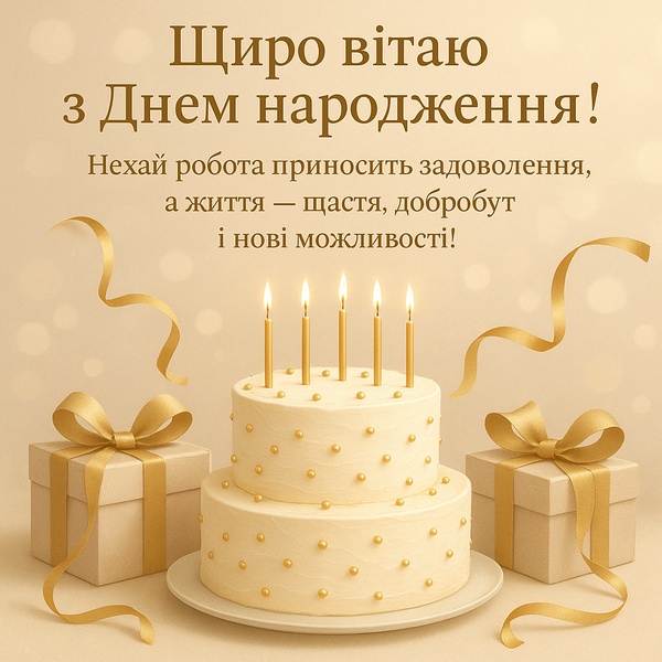 Листівка-привітання з Днем Народження колезі по роботі з святковим тортом (№31)