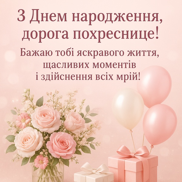 Листівка-привітання похресниці з Днем Народження з квітами (№45)