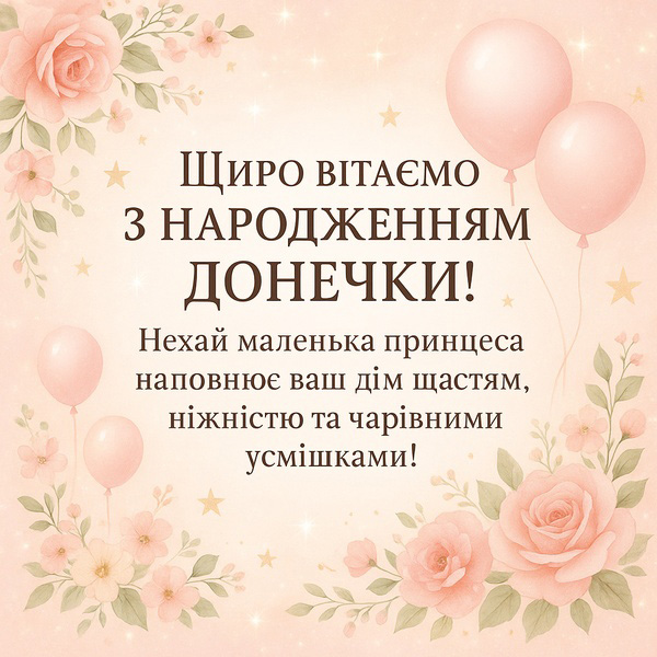 Святкова картинка-привітання з народженням дочки квітами (№40)