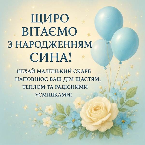 Картинка-привітання з народженням сина з повітряними кульками (№38)