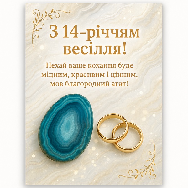 Урочиста картинка-привітання з річницею весілля 14 років (№29) Урочиста картинка-привітання з річницею весілля 14 років (№29)