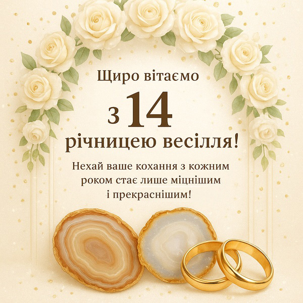 Картинка-привітання з річницею весілля 14 років з квітами (№33) Картинка-привітання з річницею весілля 14 років з квітами (№33)