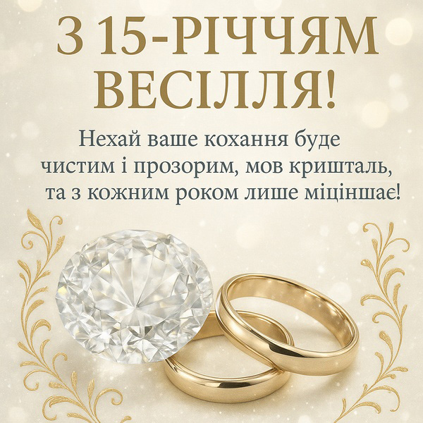 Красива картинка-привітання з річницею весілля 15 років (№35) Красива картинка-привітання з річницею весілля 15 років (№35)