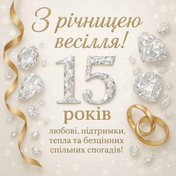 Урочиста листівка-привітання з річницею весілля 15 років (№36) Урочиста листівка-привітання з річницею весілля 15 років (№36)