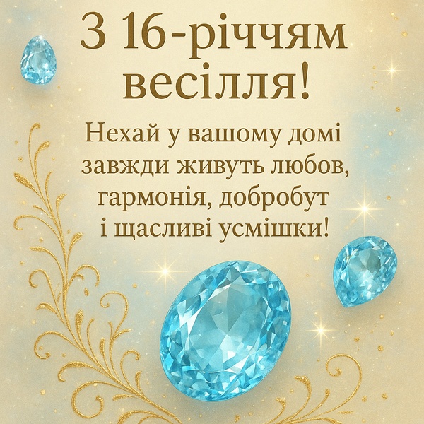 Позитивна картинка-привітання з річницею весілля 16 років (№41) Позитивна картинка-привітання з річницею весілля 16 років (№41)