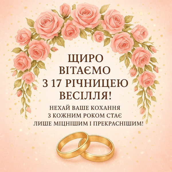 Листівка-привітання з річницею весілля 17 років з трояндами (№33) Листівка-привітання з річницею весілля 17 років з трояндами (№33)