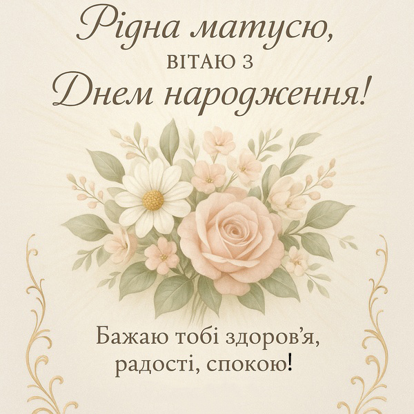 Святкова сучасна листівка-привітання з Днем Народження мамі (№36)