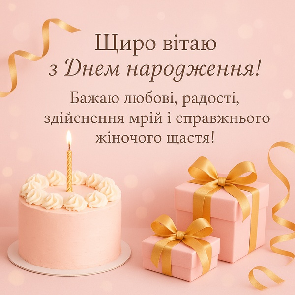 Листівка-привітання з Днем Народження подрузі в рожевому кольорі (№39)