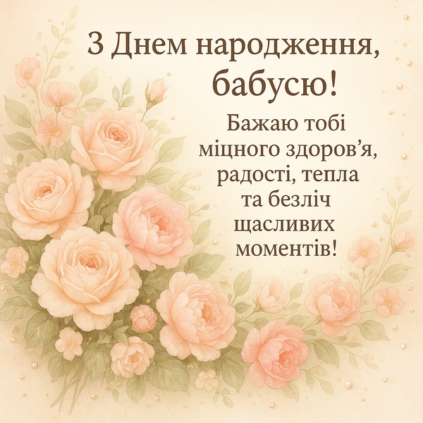 Ніжна святкова листівка-привітання з Днем народження для бабусі (№67)