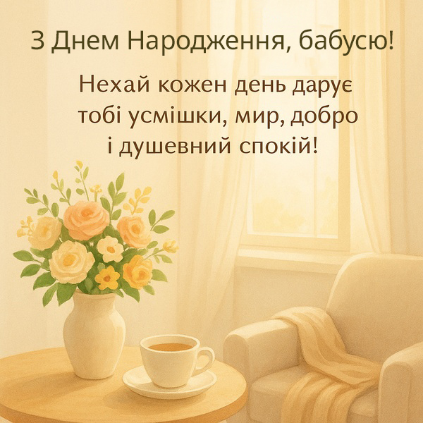 Світла оригінальна картинка-привітання з Днем народження для бабусі (№68)