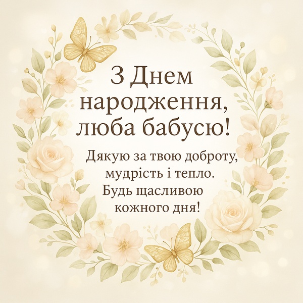 Вишукана святкова картинка-привітання для бабусі з Днем народження (№69)