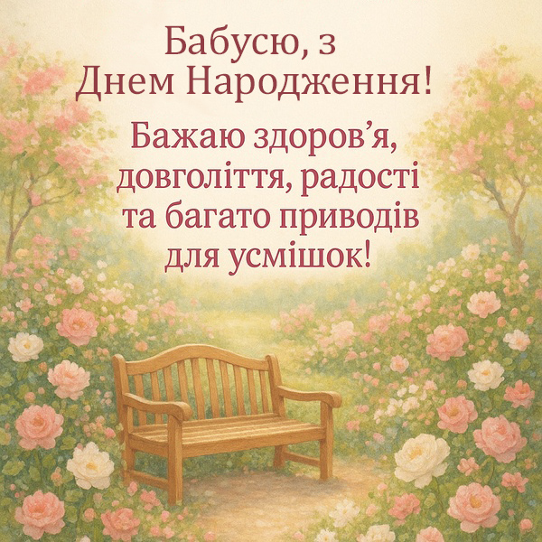 Приємна листівка-привітання з Днем Народження для бабусі у теплих відтінках (№71)