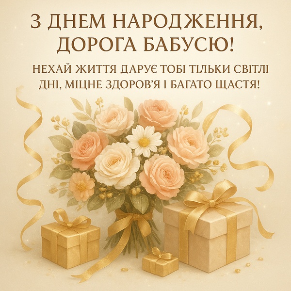 Преміальна святкова картинка-привітання з Днем Народження для бабусі (№72)
