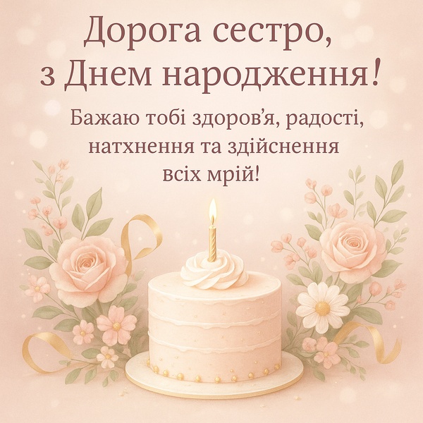 Урочиста листівка-привітання з Днем Народження сестрі (№70)