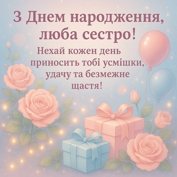 Красива святкова картинка-привітання з Днем Народження сестрі (№71)