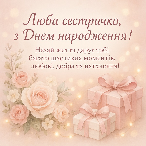 Ніжна листівка-привітання з Днем Народження сестричці (№74)