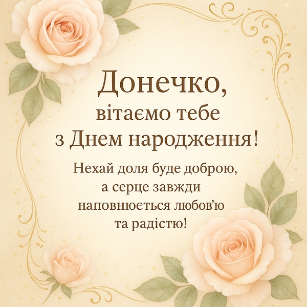 Листівка-привітання з Днем Народження донечці з трояндами (№45)