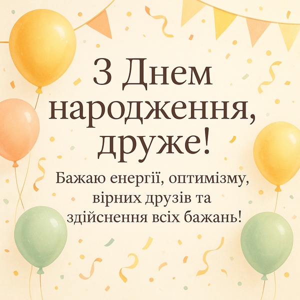 Святкова мінімалістична листівка-привітання з Днем Народження найкращому другу (№39)