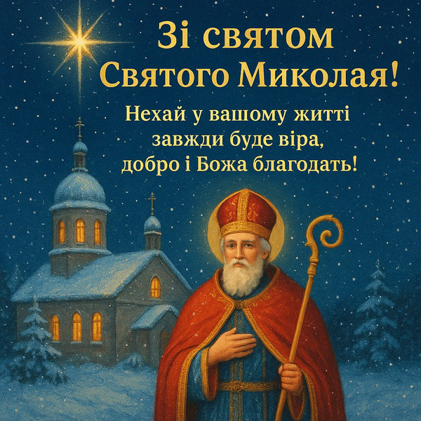Тематична листівка-привітання з Днем Святого Миколая (№43)