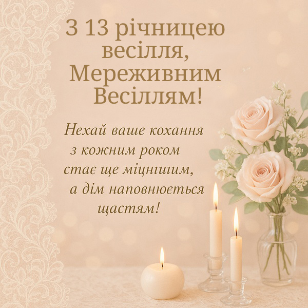 Святкова листівка-привітання з Мереживним Весіллям (№25)