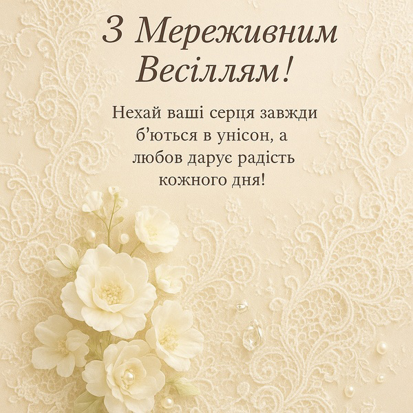 Вишукана листівка-привітання з Мереживним Весіллям (№27)